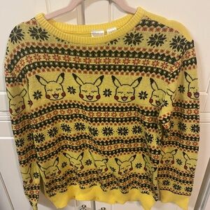 Yellow Pikachu Fair Isle Knit Sweater, Men’s XL